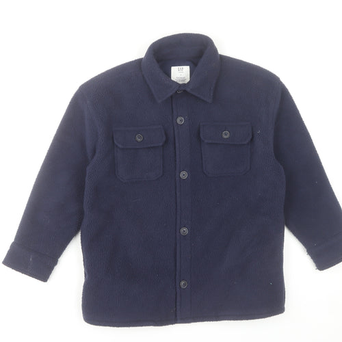 GAP Boys Blue Fleece Button-Up Long Sleeve Shirt 8-9 Years