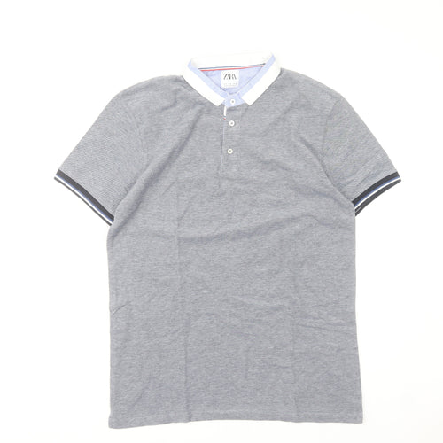 Zara Men’s Grey Short Sleeve Polo Shirt Size L Regular Fit