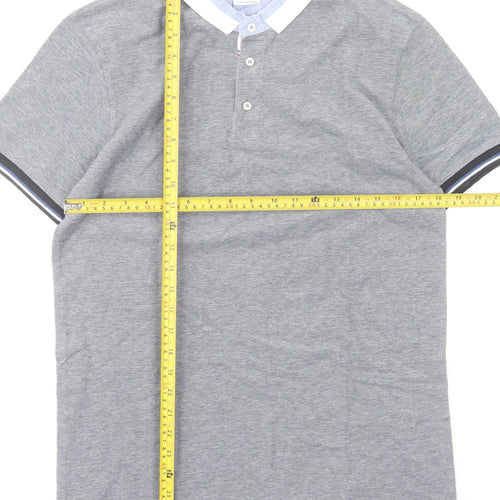 Zara Men’s Grey Short Sleeve Polo Shirt Size L Regular Fit