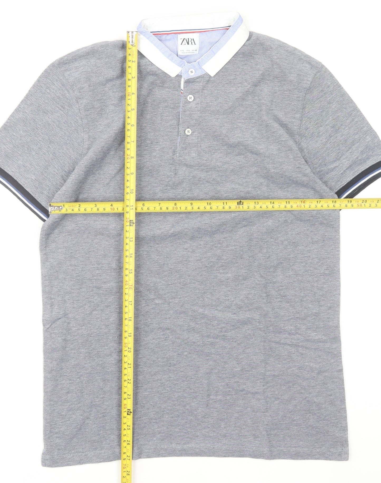 Zara Men’s Grey Short Sleeve Polo Shirt Size L Regular Fit