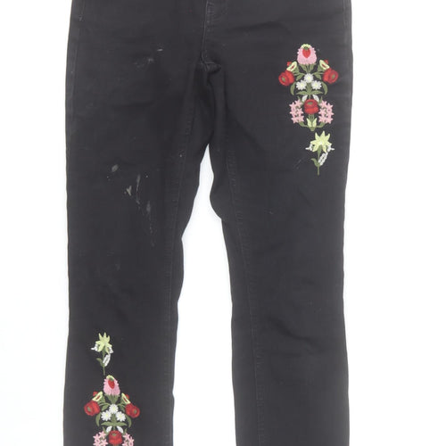 Orsay Womens Black Skinny Embroidered Floral Jeans Size 6