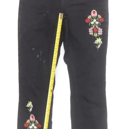 Orsay Womens Black Skinny Embroidered Floral Jeans Size 6