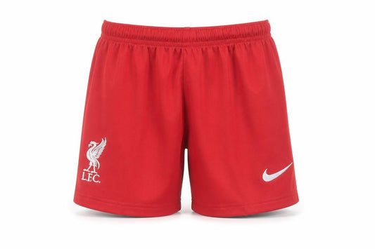 Front view of Nike boys’ red lfc dry-fit football shorts, size 16, years athletic fit
