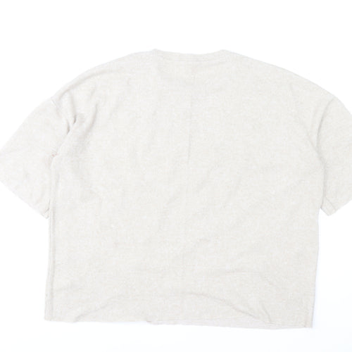Zara Women Beige Beaded Knit Short Sleeve T-Shirt M
