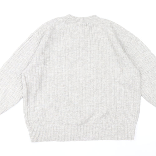 H&M Women’s Grey Crew Neck Rib-Knit Pullover Jumper Size M