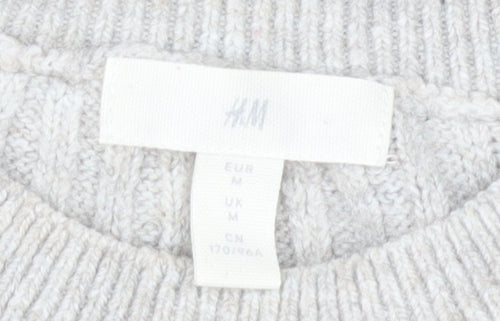 H&M Women’s Grey Crew Neck Rib-Knit Pullover Jumper Size M