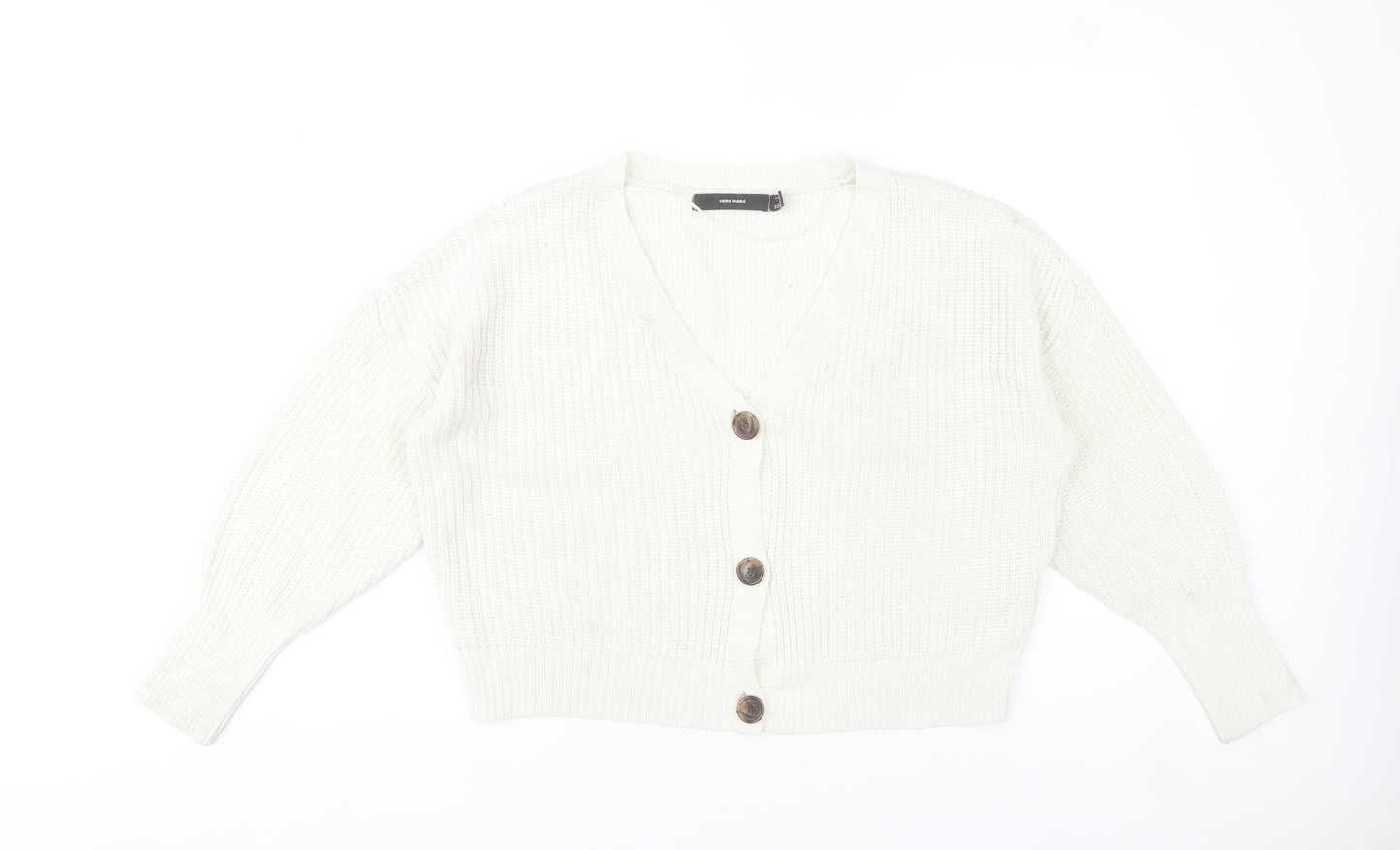 Vero Moda Women White Knit V-Neck Chunky Button Cardigan L