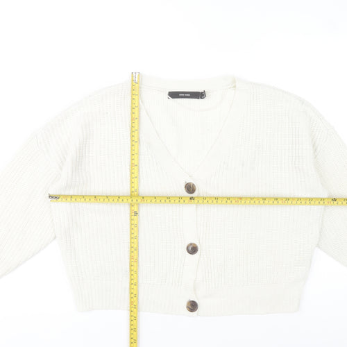 Vero Moda Women White Knit V-Neck Chunky Button Cardigan L