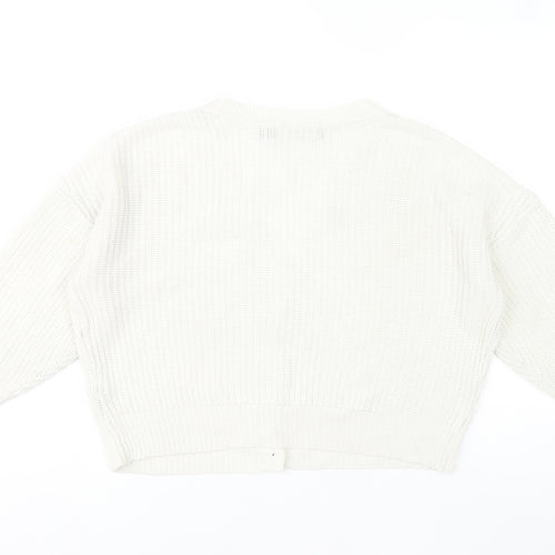 Vero Moda Women White Knit V-Neck Chunky Button Cardigan L