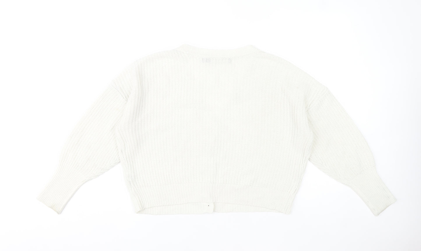Vero Moda Women White Knit V-Neck Chunky Button Cardigan L