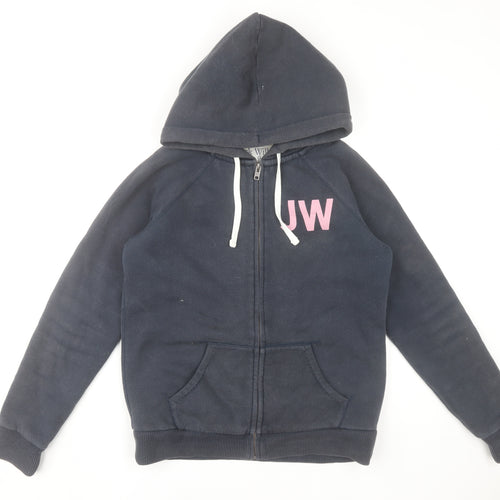 Jack Wills Womens Navy Blue Full Zip Hoodie UK 12 Lined Casual