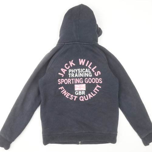 Jack Wills Womens Navy Blue Full Zip Hoodie UK 12 Lined Casual
