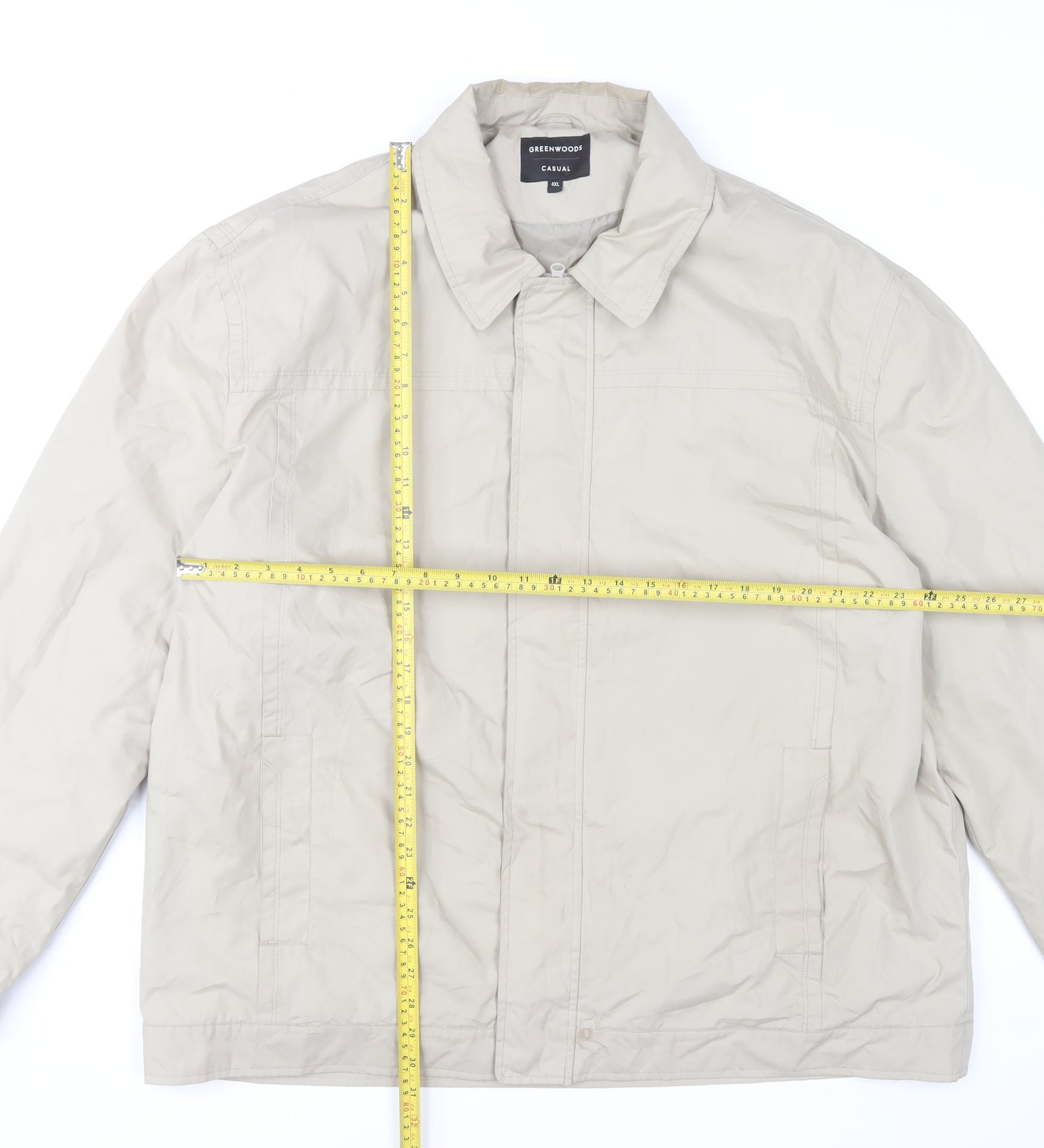 Greenwoods Men's Beige 4XL Basic Casual Jacket with Zip and Pockets