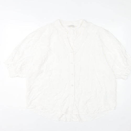 Apricot Women White Linen-Look Button Blouse UK 8 Short Sleeve V-Neck