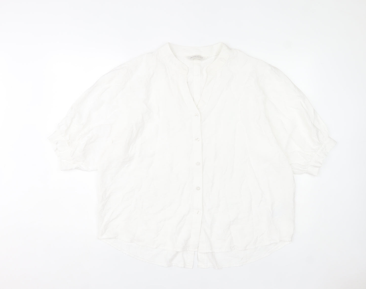 Apricot Women White Linen-Look Button Blouse UK 8 Short Sleeve V-Neck