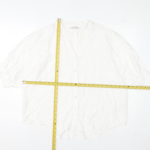 Apricot Women White Linen-Look Button Blouse UK 8 Short Sleeve V-Neck