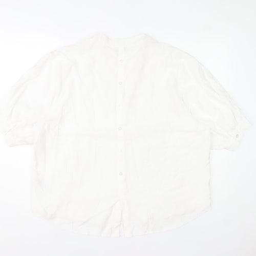 Apricot Women White Linen-Look Button Blouse UK 8 Short Sleeve V-Neck