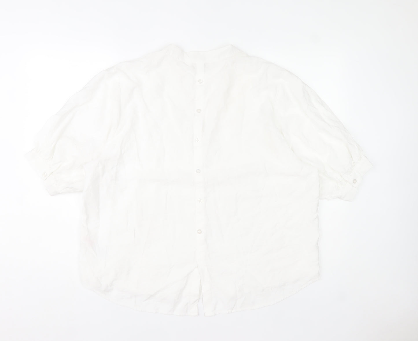 Apricot Women White Linen-Look Button Blouse UK 8 Short Sleeve V-Neck