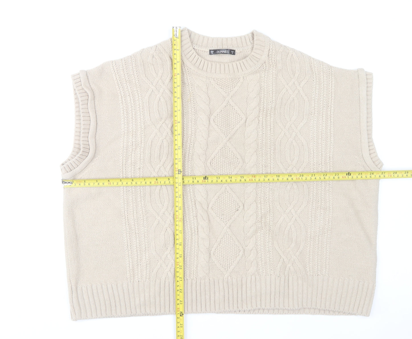 Dunnes Stores Women Beige Acrylic Cable Knit Vest XL