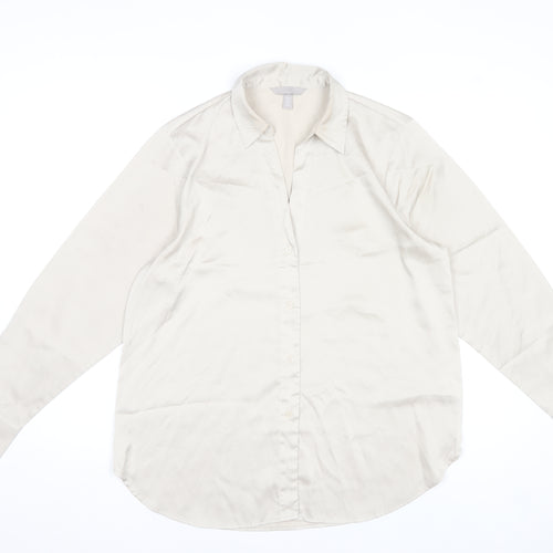 H&M Women Beige Button-Up Collared Blouse Size 12