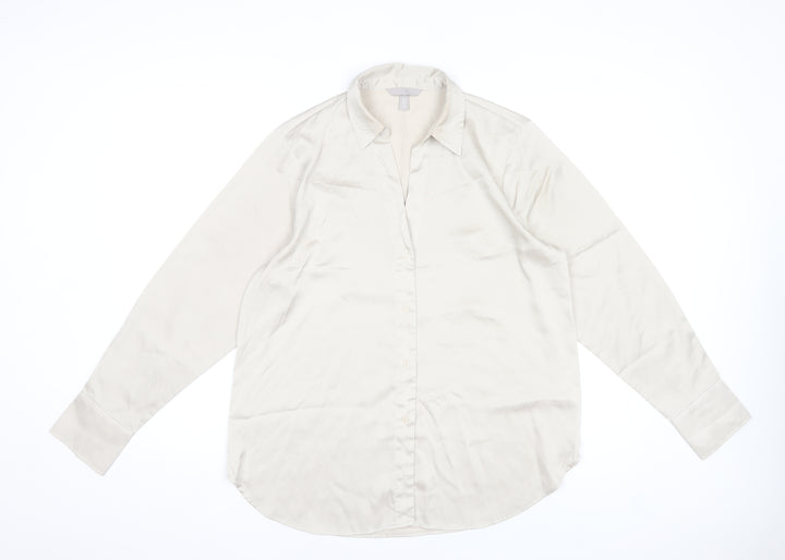 H&M Women Beige Button-Up Collared Blouse Size 12