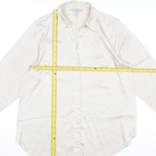 H&M Women Beige Button-Up Collared Blouse Size 12