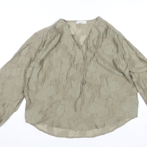 Gallery Women Olive Green Floral Tunic Blouse Long Sleeve V-Neck S