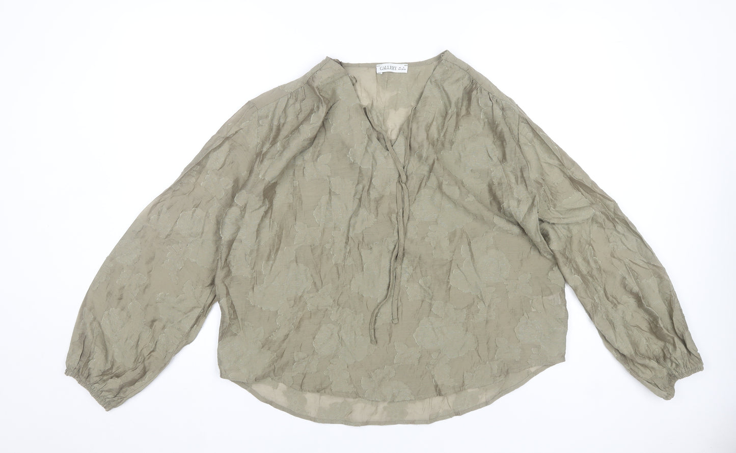 Gallery Women Olive Green Floral Tunic Blouse Long Sleeve V-Neck S