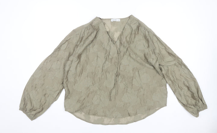 Gallery Women Olive Green Floral Tunic Blouse Long Sleeve V-Neck S