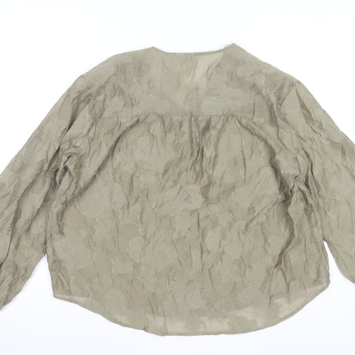 Gallery Women Olive Green Floral Tunic Blouse Long Sleeve V-Neck S
