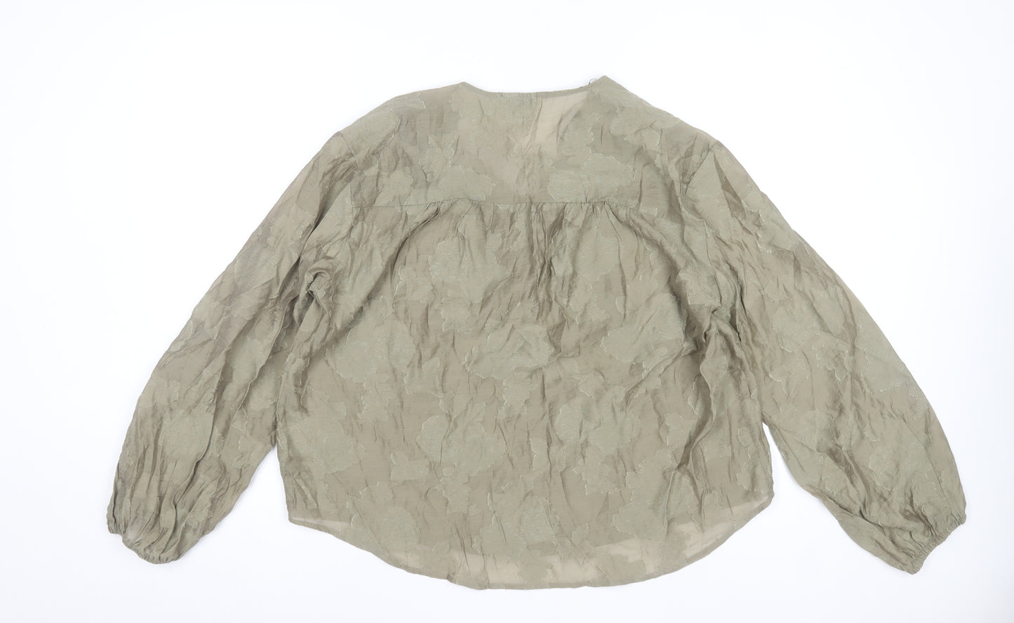 Gallery Women Olive Green Floral Tunic Blouse Long Sleeve V-Neck S