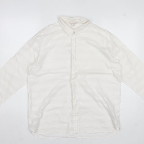 Gap Womens White Cotton Long Sleeve Collared Button-Up Shirt L