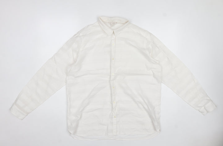 Gap Womens White Cotton Long Sleeve Collared Button-Up Shirt L