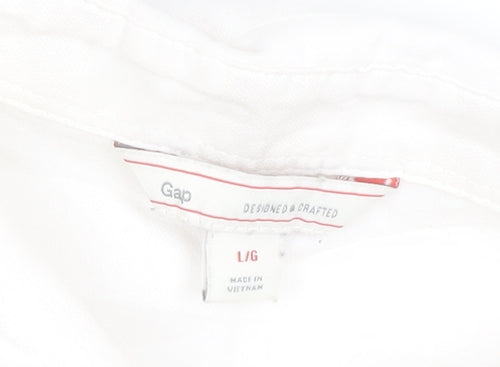 Gap Womens White Cotton Long Sleeve Collared Button-Up Shirt L