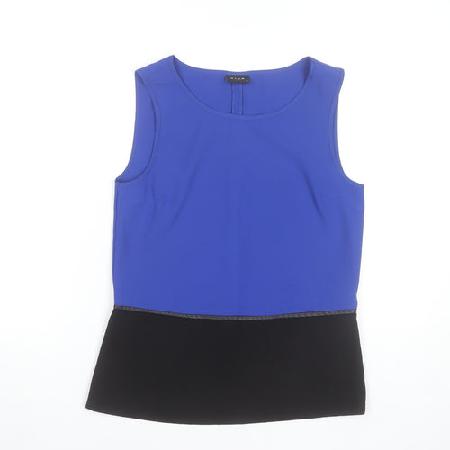 Vila Womens Blue Black Colourblock Sleeveless Blouse XS
