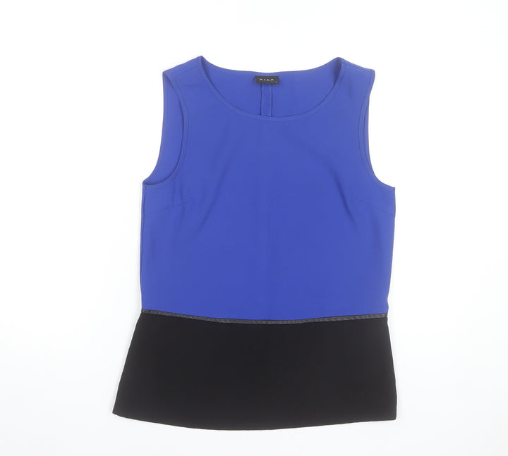 Vila Womens Blue Black Colourblock Sleeveless Blouse XS