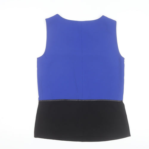 Vila Womens Blue Black Colourblock Sleeveless Blouse XS
