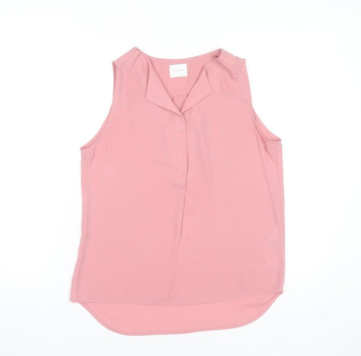 Vila Women's Pink Sleeveless Collared Polyester Blouse XS