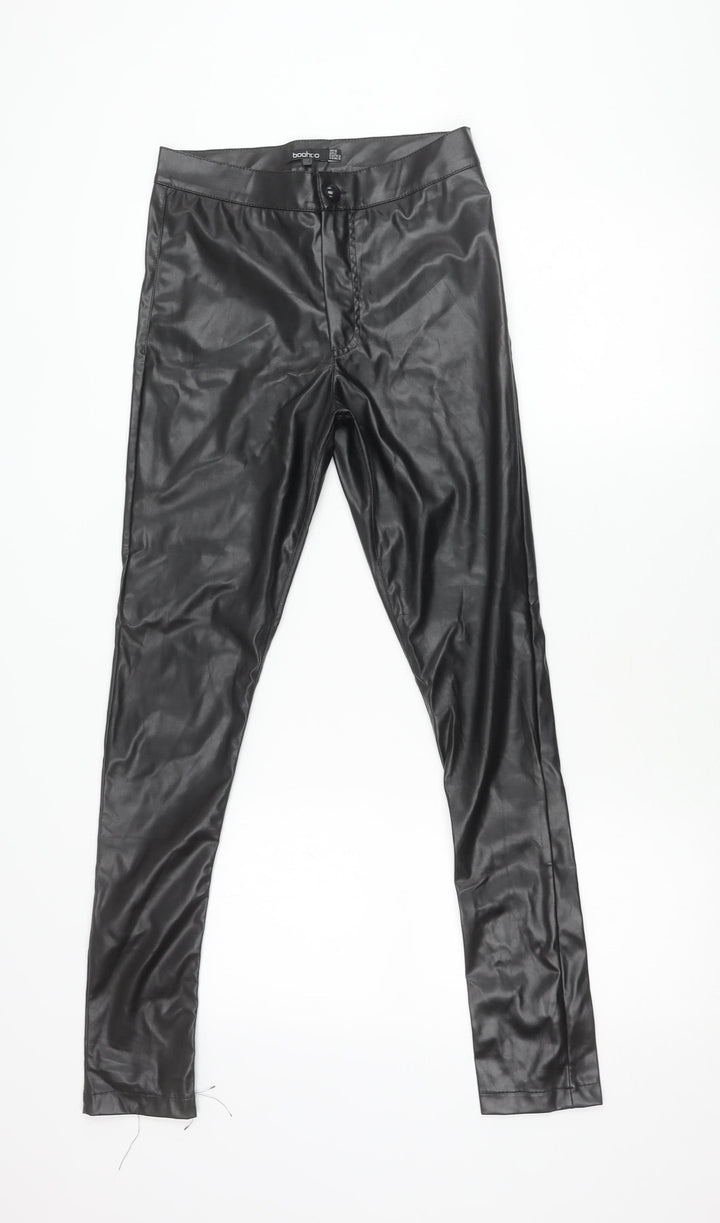 Boohoo Women Black Faux Leather Skinny Trousers UK 6
