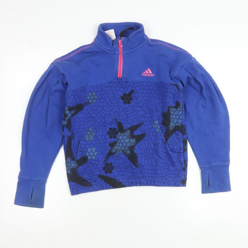 Adidas Girls Blue 9-10 Years 1/2 Zip Fleece Sweatshirt