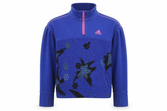 Front view of Adidas girls’ blue 9-10 years 1/2 zip fleece sweatshirt