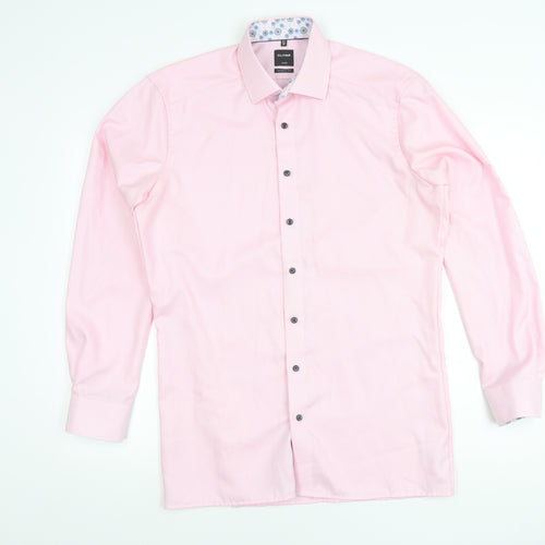 OLYMP Men's Pink Long Sleeve Classic Fit Cotton Business Shirt 15.75in