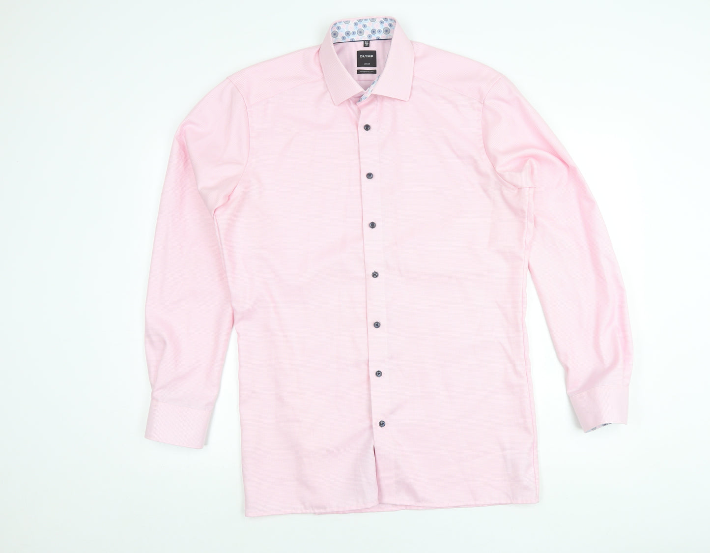 OLYMP Men's Pink Long Sleeve Classic Fit Cotton Business Shirt 15.75in