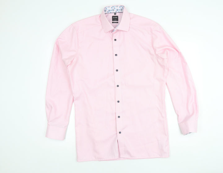 OLYMP Men's Pink Long Sleeve Classic Fit Cotton Business Shirt 15.75in