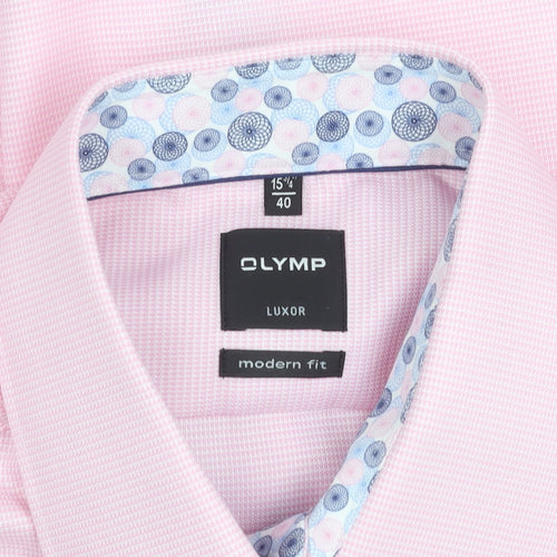 OLYMP Men's Pink Long Sleeve Classic Fit Cotton Business Shirt 15.75in