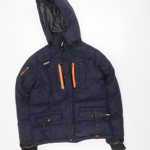 Geographical Norway Boys Blue Puffer Jacket 12 Years Hooded Winter Coat