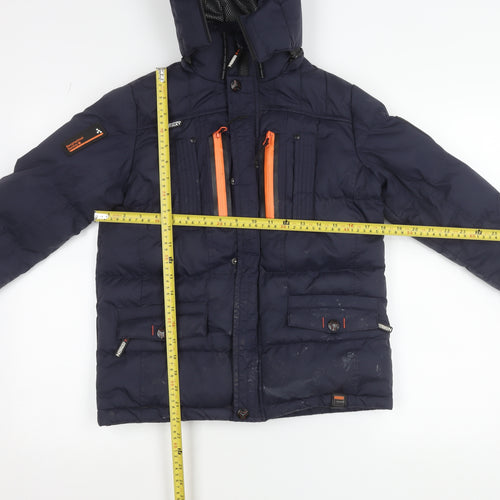 Geographical Norway Boys Blue Puffer Jacket 12 Years Hooded Winter Coat