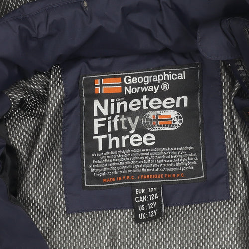 Geographical Norway Boys Blue Puffer Jacket 12 Years Hooded Winter Coat