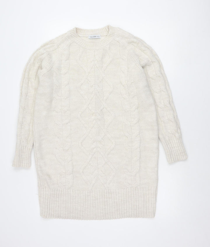 Gallery Women’s Beige Cable-Knit Crew Neck Jumper Size S