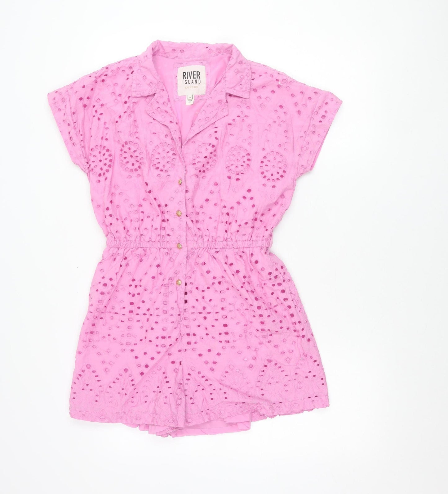 River Island Women Pink Size 8 Broderie Anglaise Playsuit